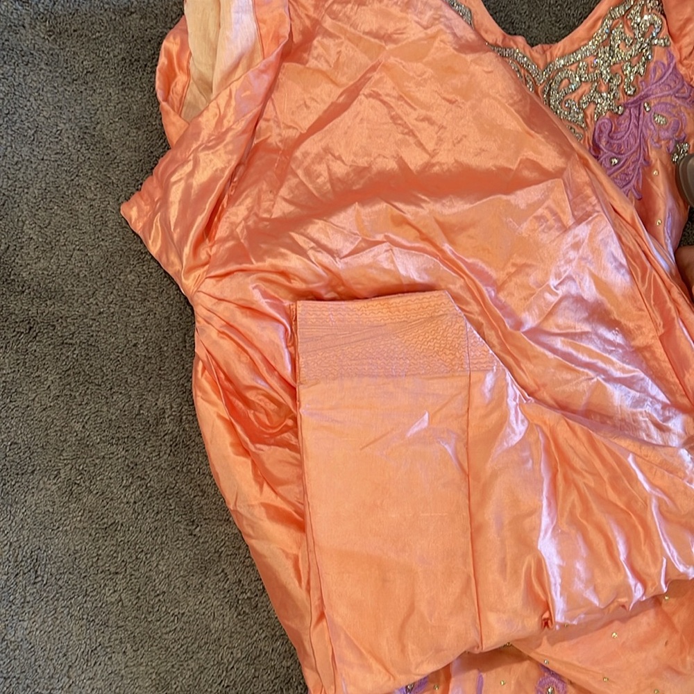 Salwar Kameez Peach with Lavender Embroidery - Salwar Kameez - Picture 9 of 9